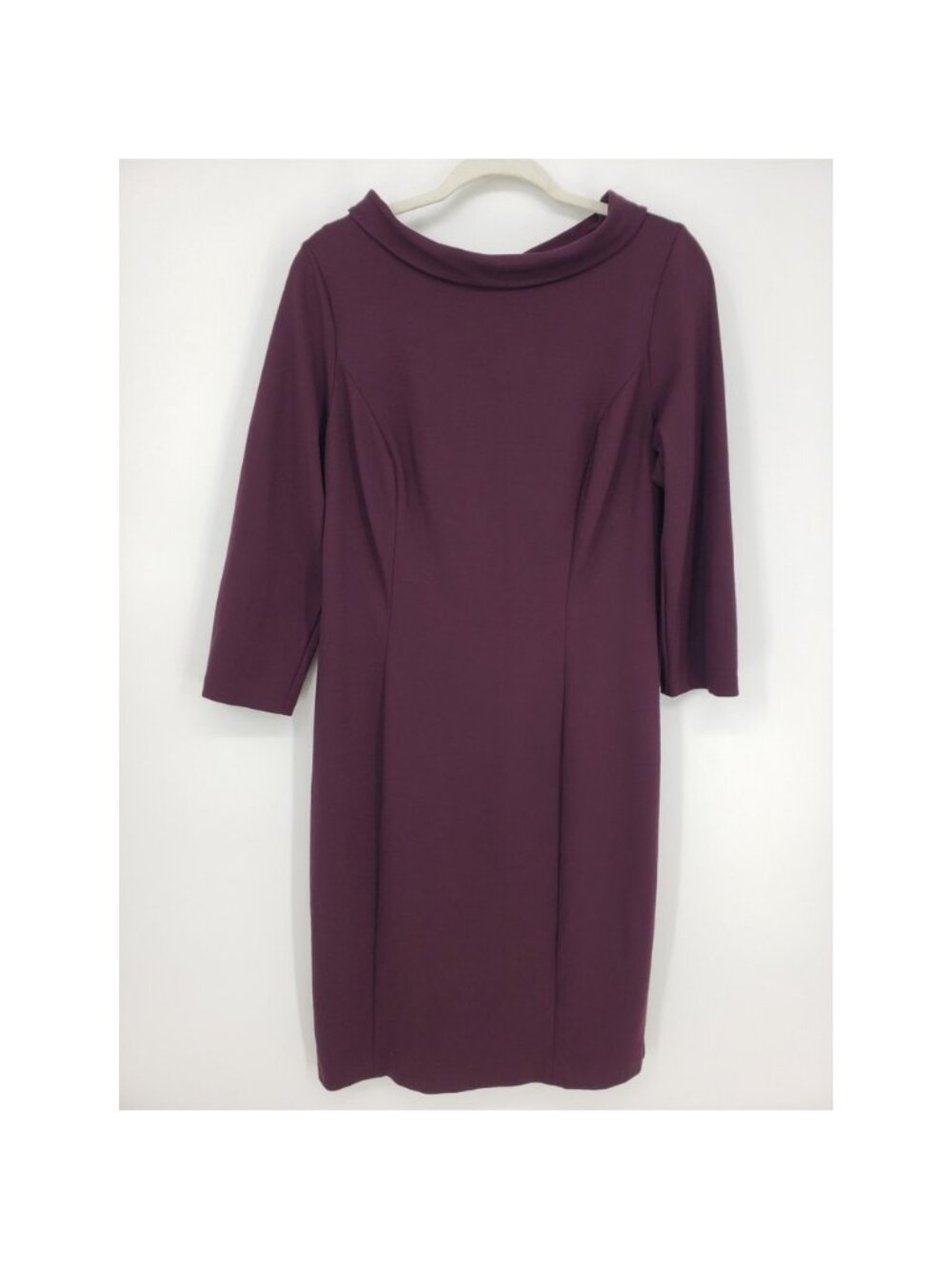 Talbots Sheath Dressโ 10 Burgundy Ponte Knit 3/4 Sleeve Boat Neck Knee Length